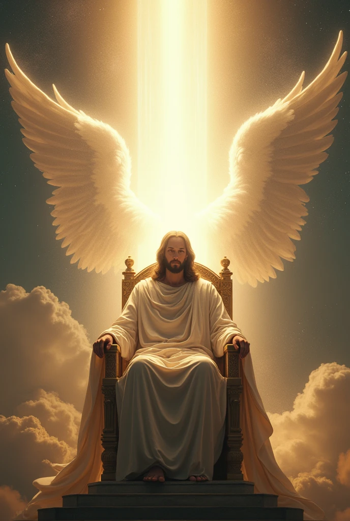 In heaven Jesus is seating on the throne of heaven and there's a light on his face so nobody can see his face 