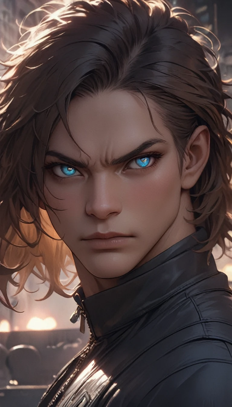 best quality,4k,8k,highres,masterpiece:1.2),ultra-detailed, extremely detailed eyes, extremely detailed body, (large masterpiece digital art), (detailed manga illustration), (detailed line art), ((perfect anatomy)), (intricate details:1.3), (ultra-detailed:1.3), (illustration:1.3), (sharp focus:1.3), (natural lighting:1.05), (vivid colors:1.3), (masterpiece), (best quality:1.4), (perfect anatomy:1.4), high quality, expressive eyes, full body, detailed face, beautiful face, perfect face, 1boy, angry, ((male focus)), muscular, detailed messy hair, long hair, brown hair, blue eyes, t-shirt, jean pants, sneakers, cinematic lighting, dramatic atmosphere, Atey Ghailan, Jeremy Mann, Greg Manchess, Antonio Moro, trend in ArtStation, trend in CGSociety, Intricate, High Detail, Sharp focus, dramatic and photorealistic painting art by Midjourney and Greg Rutkowski, Jeff Bridges, ((cartoon style)), Marvel Cinematic Universe style, (((ruined city in the background))),