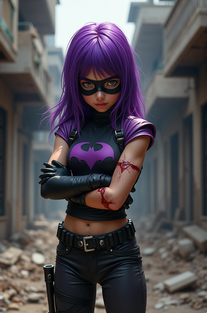  A white woman of approximately 10 years old, athletic, gothic style, with tight clothing in a realistic photographic style.
