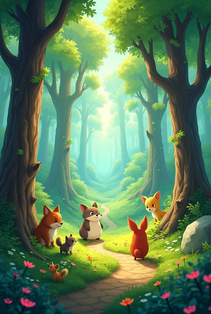 Cartoon forest 1200×600 pixel in horizontal
