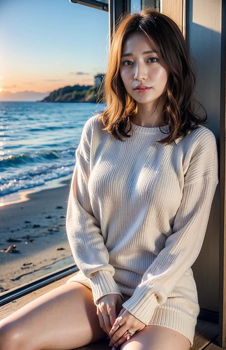 (bikini:1.4)、bikini、In a swimsuit on the beach、Excited girl、The sky turns red、Wet white t-shirt and jeans、、Light brown hair、Elegant hairstyle、Blue Eyed Woman、A woman with a cute upward gaze、When the sky gets dark、The sky turns red as the sun sets、Tight clothing that shows your body lines、、Elegant summer knitwear、Elegant summer sweater、Dress elegantly着こなす、Luxury Bagedium Shorthair:1.4))、The sun shines on her、Light brown hair、Light brown hair、The sky was dyed red、There are clouds、private's cute、彼女のAmple breastsは服の上からでも明らかです.、輝く太陽はとてもbeautiful、Dusk is approaching、Lens flare、I can see the sunset、((Sunlight reflecting off the ocean、Ocean View、The sun shines on the sea、'beautiful.、Small earrings、private'evening、Birds are also flying、、Brown Hair Color、Tying up hair、The woman is on the right:1.4))、Luxury leather belts、Shiny clothes、Light beige hair color、Background Blur、Braid only the front hair、Light brown hair、{{Cowgirl Shot}}、((Close-up shot from the waist up、Ample breasts:1.4))、にっこりsmile、Silk clothing、服からでも分かるAmple breasts、Braid only the front hair、Cowboy Shot、Gorgeous white collared silk shirt and brown skirt、Dress elegantly、Luxury Bags、素敵なsmile、((Ample breasts))、Full body photo、ring、Short skirt、Tuck your hair behind one ear、Silver Necklace、smile、 Elegant ponytail、Caustics、Highly detailed photos、Very beautiful and ideal short hair、Super no makeup、(8k、RAW Photos、Highest quality、masterpiece:1.2)、(Realistic、Realistic)、1 girl、((Medium Short Hair、Looking into the camera:1.4))、Hair blowing in the wind