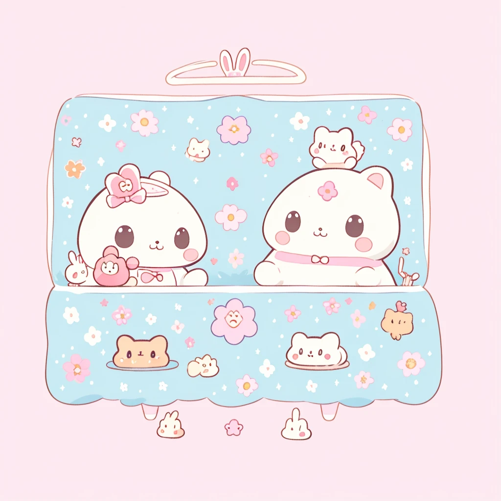 rabbit,Highest quality、Masterpiece、Official Art、Dynamic composition、Super detailed、An illustration、cute、cute、fluffy、Sanrio、Marumaru、mascot、Sanrio、Poster、🌸、💛、original character、