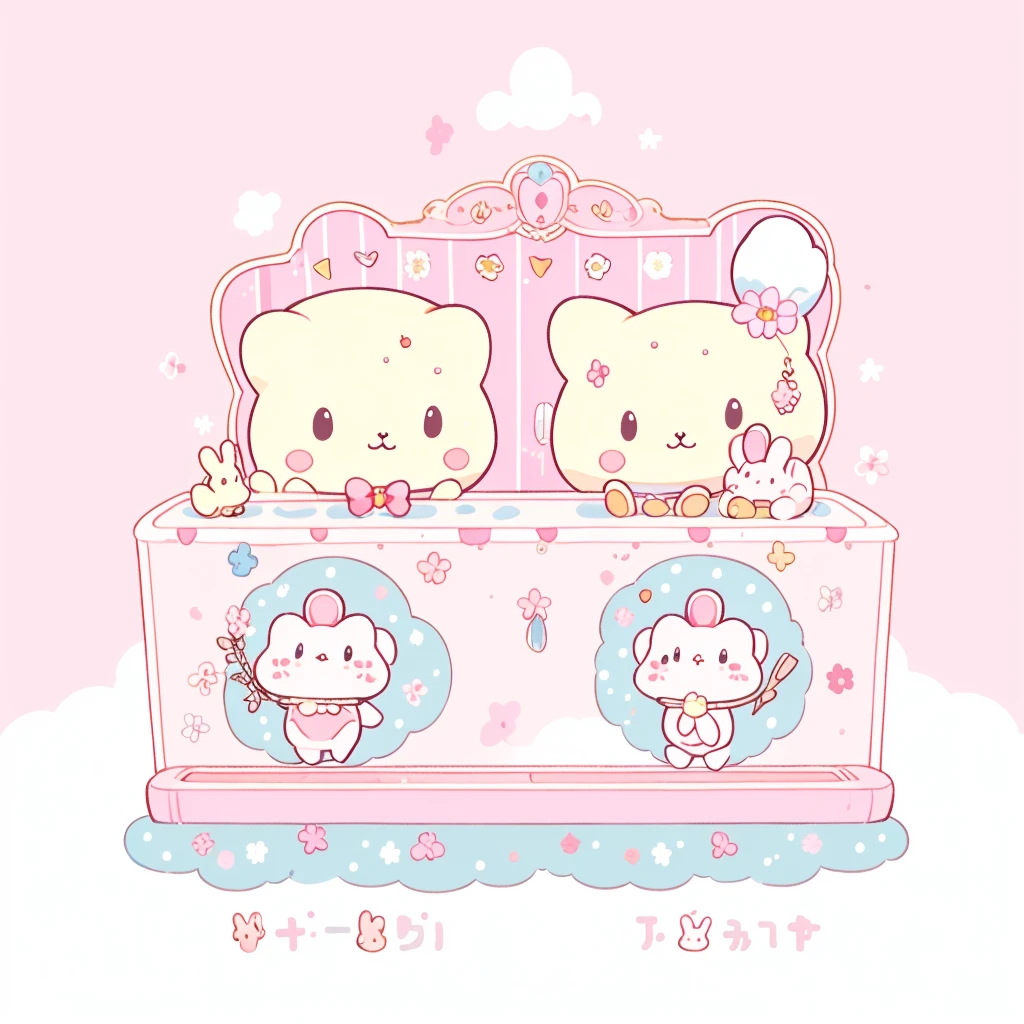 rabbit,Highest quality、Masterpiece、Official Art、Dynamic composition、Super detailed、An illustration、cute、cute、fluffy、Sanrio、Marumaru、mascot、Sanrio、Poster、🌸、💛、original character、