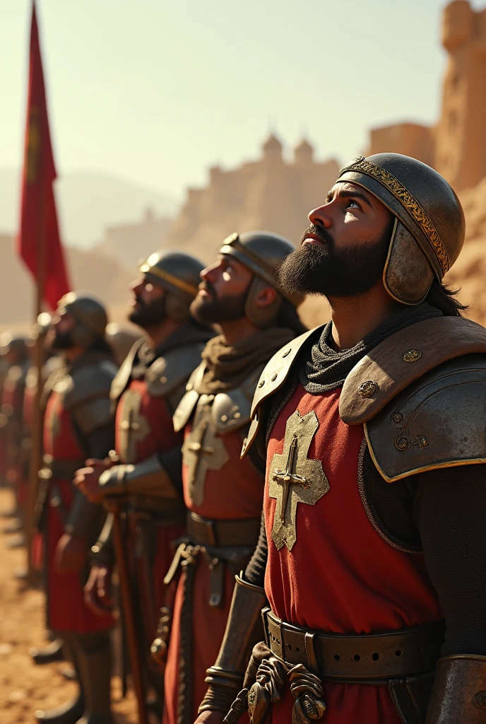 Considence THE role of divine intervention and prayer in THE crusades how they influenced king baldwins 4 soldiers hyperealistic cinematic 8k