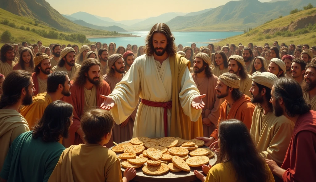 Jesus feeding fish and roti to  5000 people 