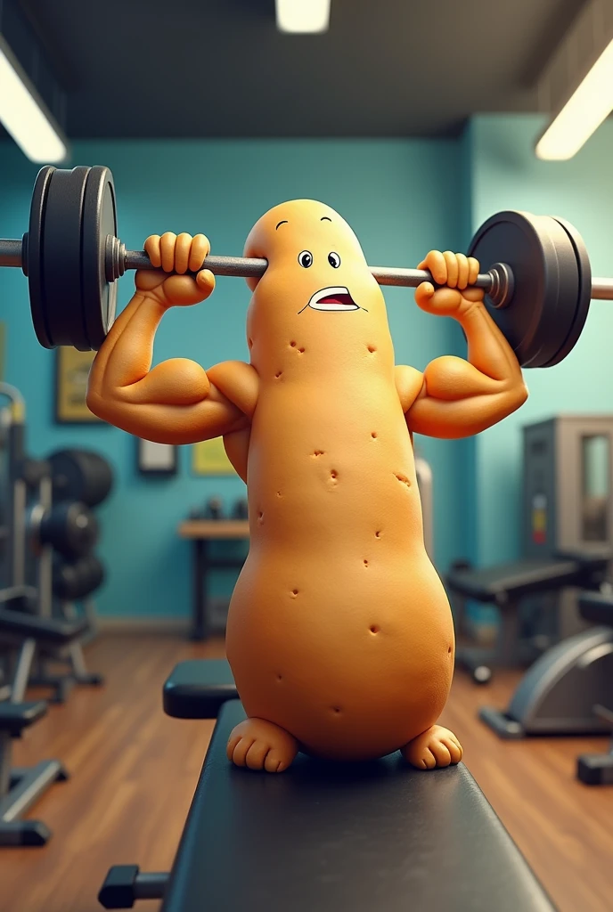 A baguette doing bench press at the gym