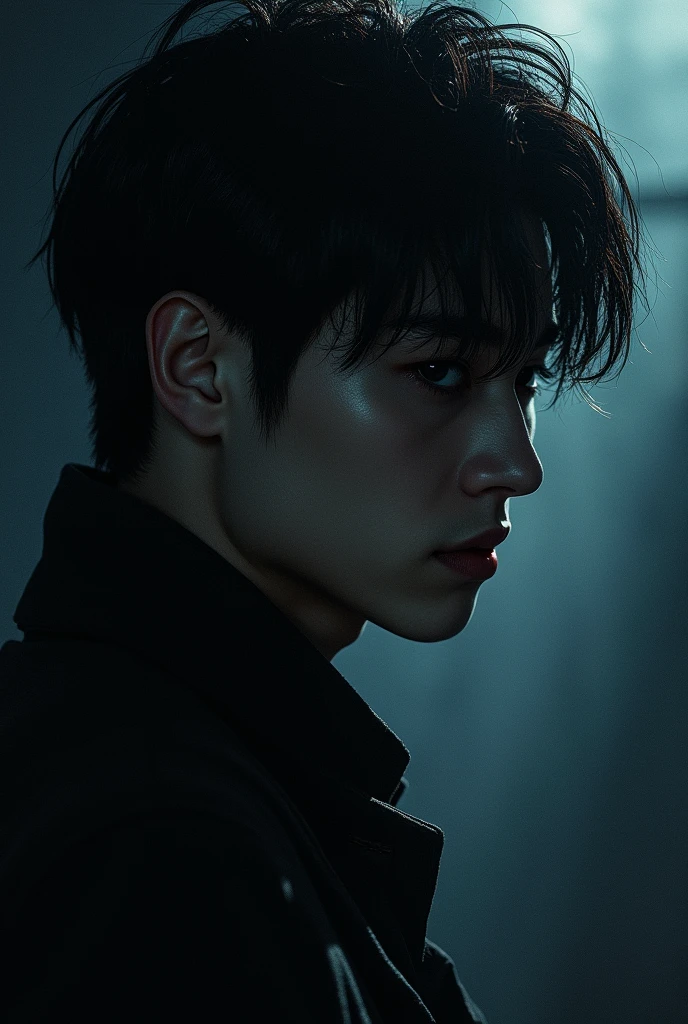 Create a book cover with the picture of BTS Kim Taehyung with the title name "Guardian's Obsession" make it realistic and intimidating and with extra details