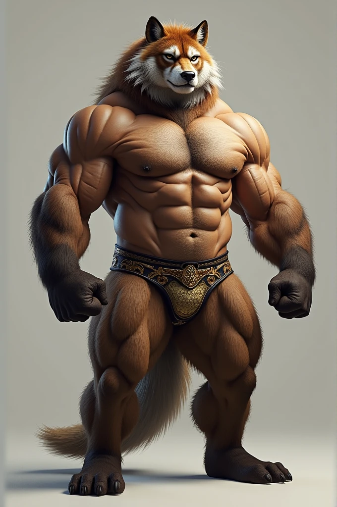 Furry with muscular marked jockstrap