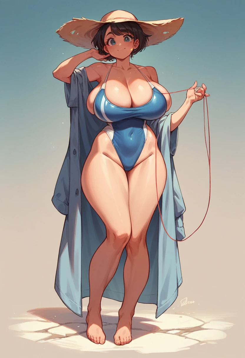 Cute girl, One girl, , (One:1.2), //, Big breasts, (Big breasts:1.8), Standing, Full body, ((Super-thin string swimsuit))