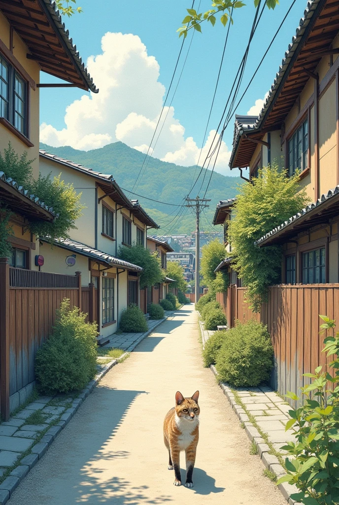 (Masterpiece),(Highest quality),(very detailed),(high resolution),((line art)),((watercolor)),16ก,Wallpaper,三毛猫のvery detailedな絵、Crazy details、very detailed猫、My house with a tricolor cat wandering around、Calico Munchkin fox walks along the beach walkway.、Old town scenery of Japan、เส้นทางที่เรียงรายไปด้วยต้นwood、wood々Sunlight shines in.、another world、Creating Silence、Long shot、The object is small.、