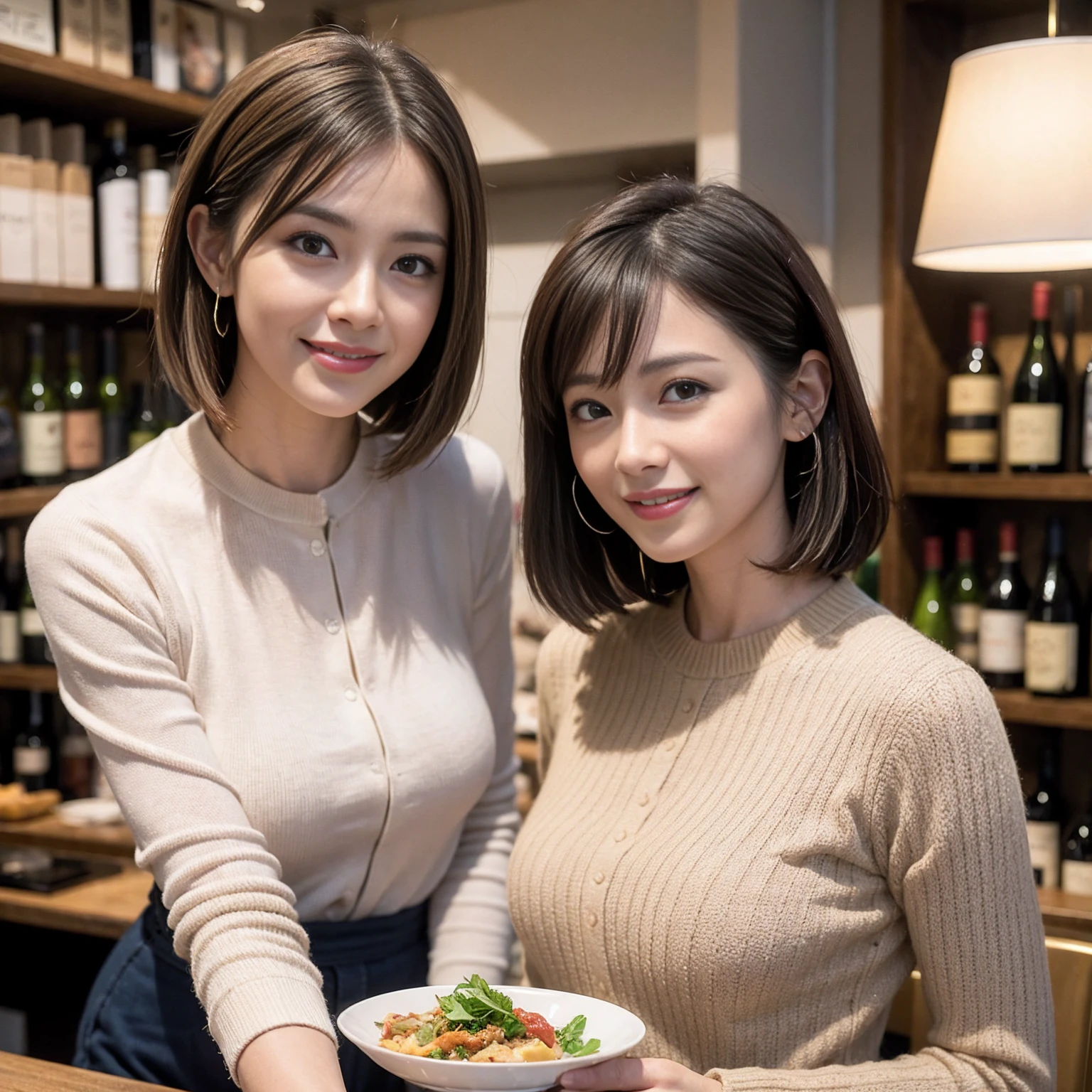(Realistic:1.1),(masterpiece,Highest quality),8k,(49 years old), 53 years old, ベリーslimボディ、slimカップル、Tight waist,Upper Body,full-course dinner、wine 、Amazing view of the sunset sky and clouds、Perfect Anatomy, Brown Hair, short hair,Random Hairstyles,((Highly detailed face and eyes:1.2)),Perfect golden ratio face,Long sleeve shirt、dress,(smile:1.2)、Shortcuts、cute、(Realistic, Intricate details:1.2), A bright smile、short hair,Bright Face、赤wine 、Appetizers、Italian food、wine bottle、Champagne、スパークリングwine、(slimな顔), (The body is slim), (Brown Hair), (Shortcuts), Upper Body, 白wine, slim, wineグラス,