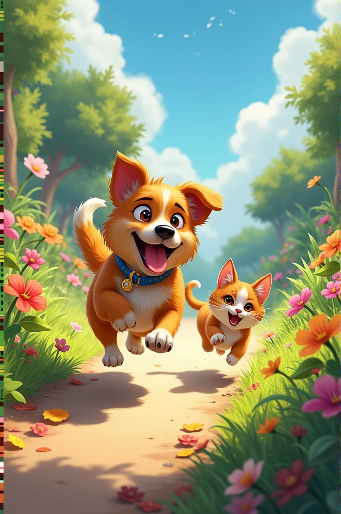 A dog chasing cat