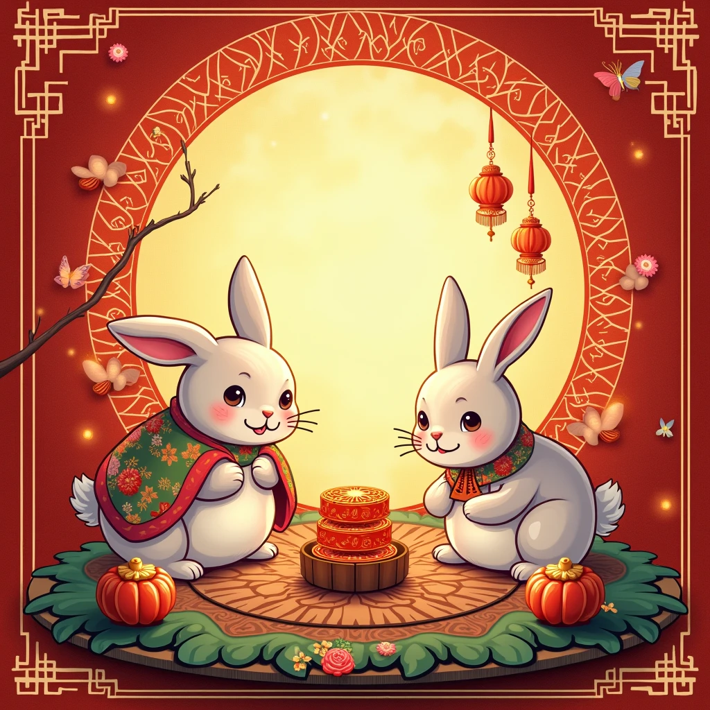 Generate round Mid-Autumn greeting cards, Chinese style