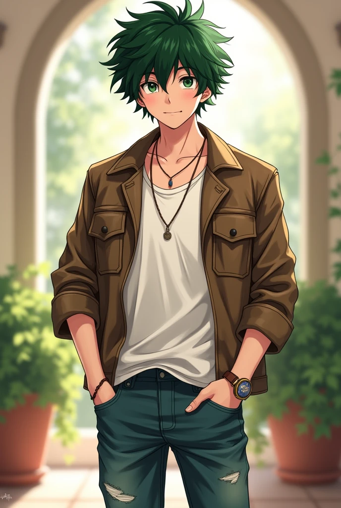 the casual side of Izuku Midoriya as he rocks a relaxed and stylish outfit in this captivating illustration.