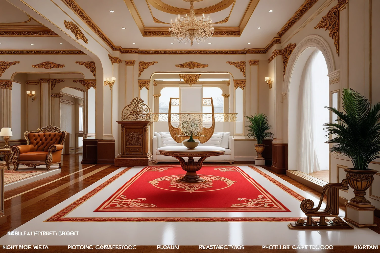 RAW photo, masterpiece, a view of a ( LIVING ROOM :1.3) with a couch, chairs, and a chandelier, highly detailed interior, neo - classical style, neoclassical style, neoclassicism style, interior architect architectural visualization, neoclassical style, in style of classicism, white light sun, rendered in vray, rendered in v-ray, rendered in unreal engine 3d, (photorealistic:1.2), (photorealistic:1.5), best quality, ultra high res, architechture, (leather sofa detail:1.5), neoclassic house, (detailed railing neoclassic:1.5), luxury neoclassical villa, (mable floor details:1.5), (detailed neoclassical carpet:1.5), in the style of neoclassical scene, glass windows, best quality, (Intricate lines:1.5), ((Photorealism:1.5)),(((hyper detail:1.5))), archdaily, award winning design, (dynamic light:1.3), (day light:1.2), (perfect light:1.3), (shimering light :1.4), refection glass windows, (curved line architecture arch:1.2), photorealistic, FKAA, TXAA, RTX, SSAO, Post Processing, Post-Production, CGI, VFX, SFX, Full color,((Unreal Engine 5)), Canon EOS R5 Camera + Lens RF 45MP full-frame CMOS sensor, HDR, Realistic, Cinematic intricate detail, extreme detail, science, hyper-detail, FKAA, super detail, super realistic, crazy detail, intricate detail, nice color grading, reflected light on glass, eye-catching wall lights, unreal engine 5, octane render, cinematic, trending on artstation, High-fidelity, Viwvid, Crisp, Sharp, Bright, Stunning, ((Lifelike)), Natural, ((Eye-catching)), Illuminating, Flawless, High-quality,Sharp edge rendering, medium soft lighting, photographic render, detailed archviz, ((( BRIGHT WHITE  Tone : 3 ))), (( LIGHT NATURAL reddish-brown doussie wood ))
