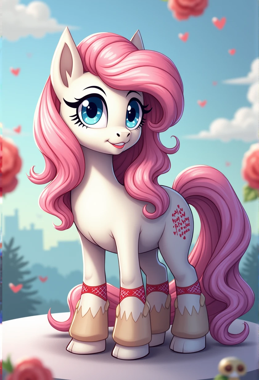 (My little pony), anthro, red underwear, white body, wavy long pink hair, blue eyes, detailed face,