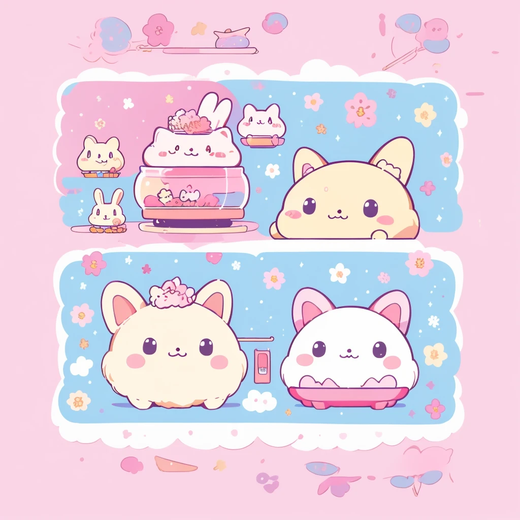 rabbit,Highest quality、Masterpiece、Official Art、Dynamic composition、Super detailed、An illustration、cute、cute、fluffy、Sanrio、Marumaru、mascot、Sanrio、Poster、🌸、💛、original character、