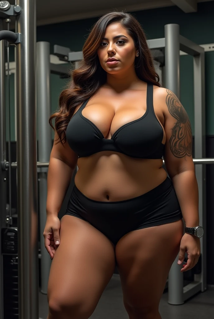 Milf bbw big ass and big tits and fat curvy in the gym exhausted sweaty sexually excited