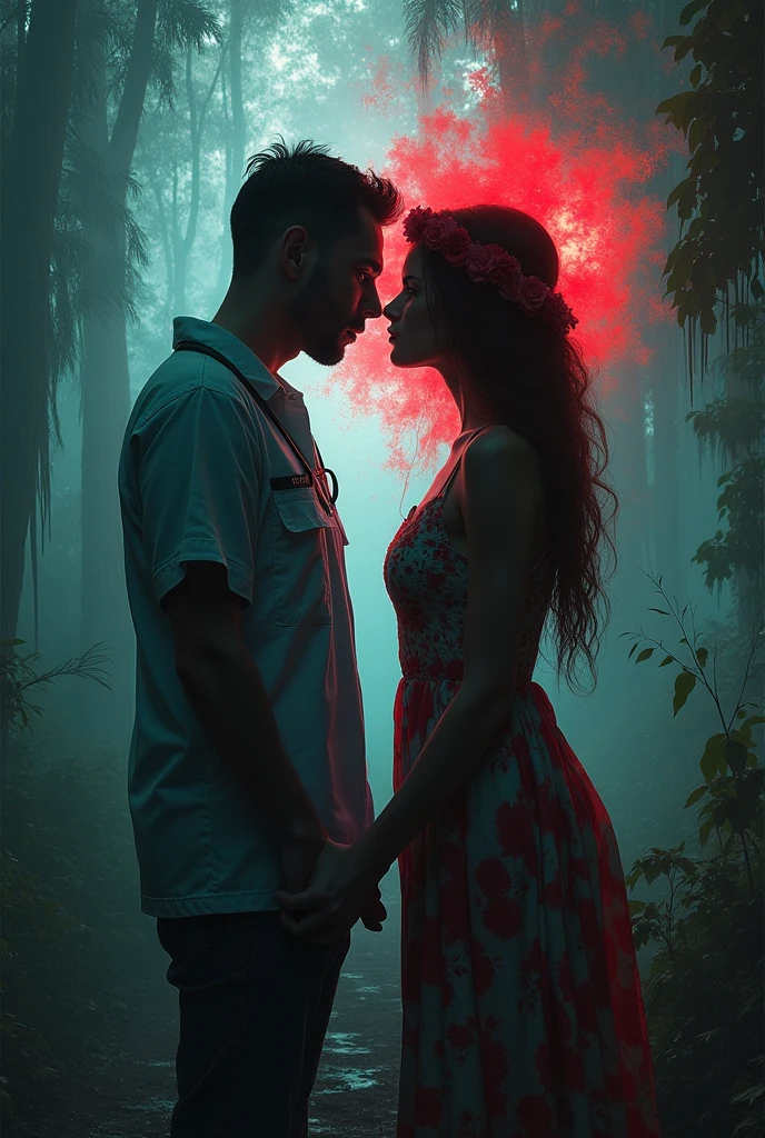 generate art for the game Dead by daylight where love happens between the maniacs of this game NURSE and Huntress