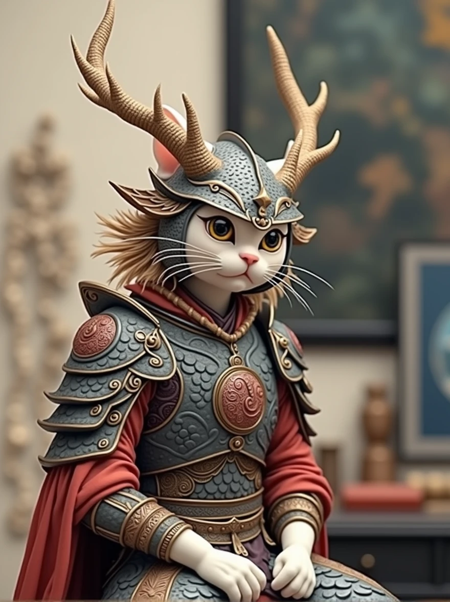(masterpiece, best quality:1.2),Cat wearing dragon armor,bust,portrait,A symbol of power,Top quality,HDR,Details of hair。