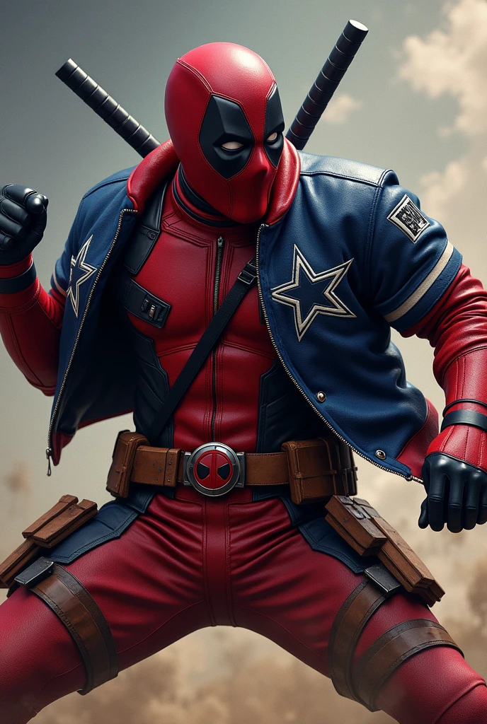 Deadpool fighting furiously with Dallas Cowboys jacket