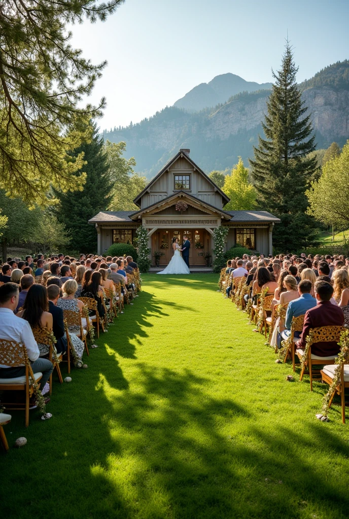 Panoramic layout of a western-style lawn wedding