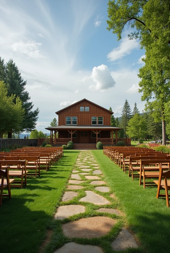 Panoramic layout of a western-style lawn wedding