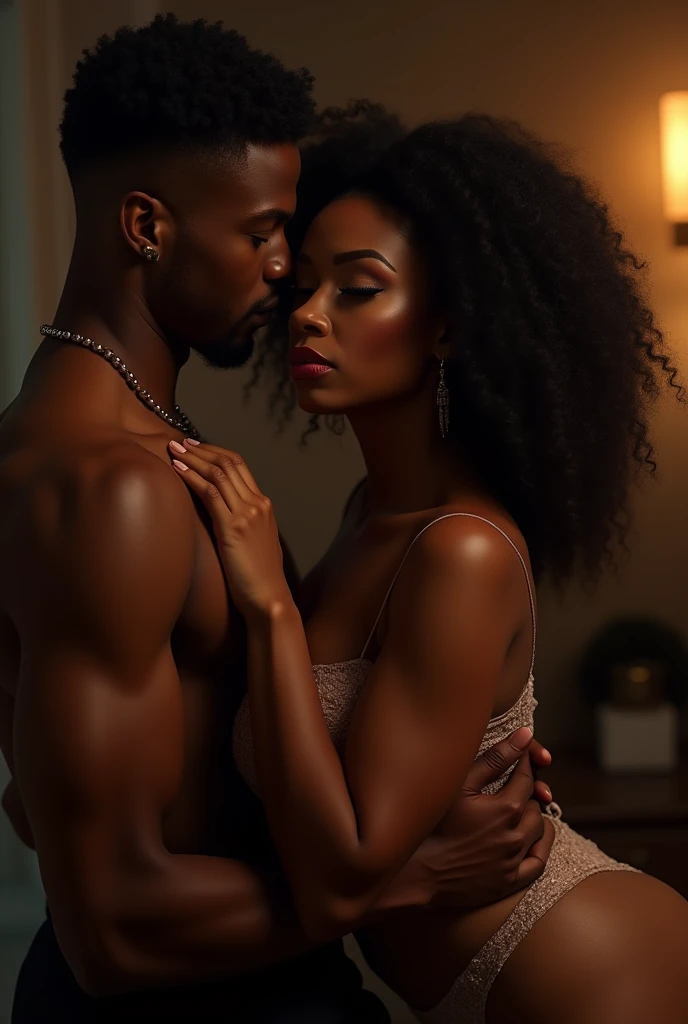 A black beautiful thick and curvy women giving head to a man
