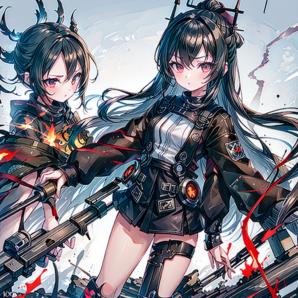 (masterpiece, Highest quality), (perfect athletic body:1.2), (Thin Hair), Very detailed, Anime Style, whole body, Cyberpunk Egg Runner Girl, Scorched black mechanical limbs, ((black purple flame fist)), Sea green two-top knot hairstyle with red eyes, Wearing a rage cape and cyberpunk outfit. Standing on the burnt ground, 8K high resolution, White Background, whole body, Overall view,