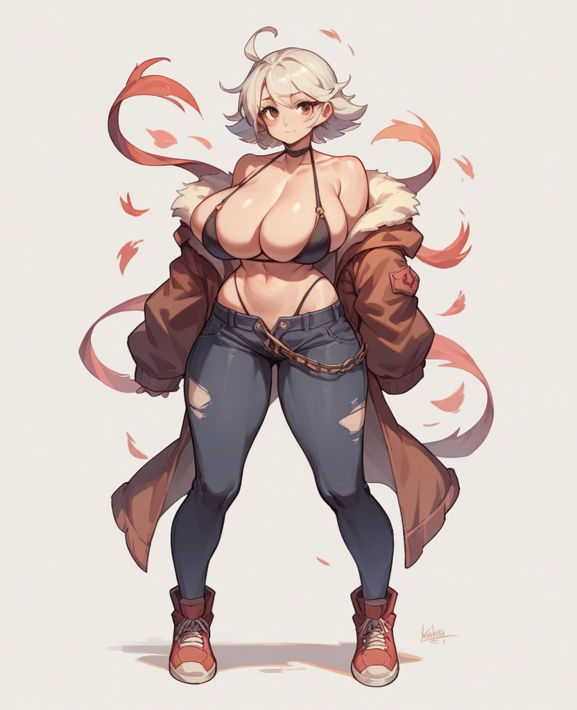 Cute girl, Single girl, , (Single: 1.2), //, Big breasts, (Big breasts: 1.8), Standing, Full body shot, ((Super thin V front micro plunge))