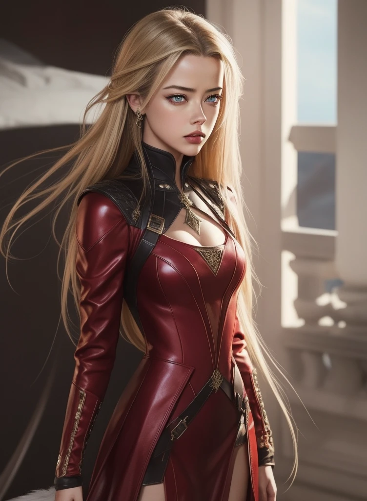 score_9, score_8_up, score_7_up, official art, cinematic light,beautiful young woman 28), red eyes ,adult, AMBER HEARD \(refined dress\), final fantasy, fantasy style, dynamic angle, A heated look, a flushed face, and a quickened breath.