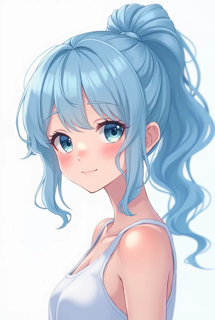 Can you draw me a girl with light blue hair and a ponytail?