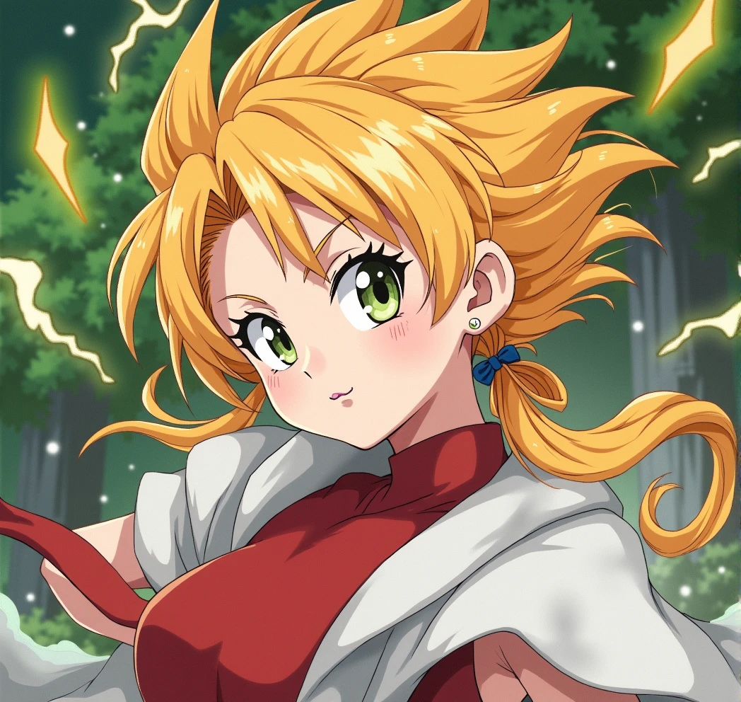 1girl, beautiful detailed eyes, beautiful detailed lips, extremely detailed face and hair, dragon ball z style, anime, cinematic lighting, dramatic poses, powerful energy aura, intense action, hyper detailed, 8k, photorealistic, award winning art