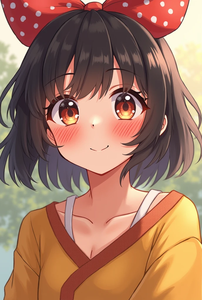 cheerful and lively. He has red marks under his eyes., that resemble lines running down their cheeks. his complexion is clear, and he is smiling with a sweet and friendly expression. 
