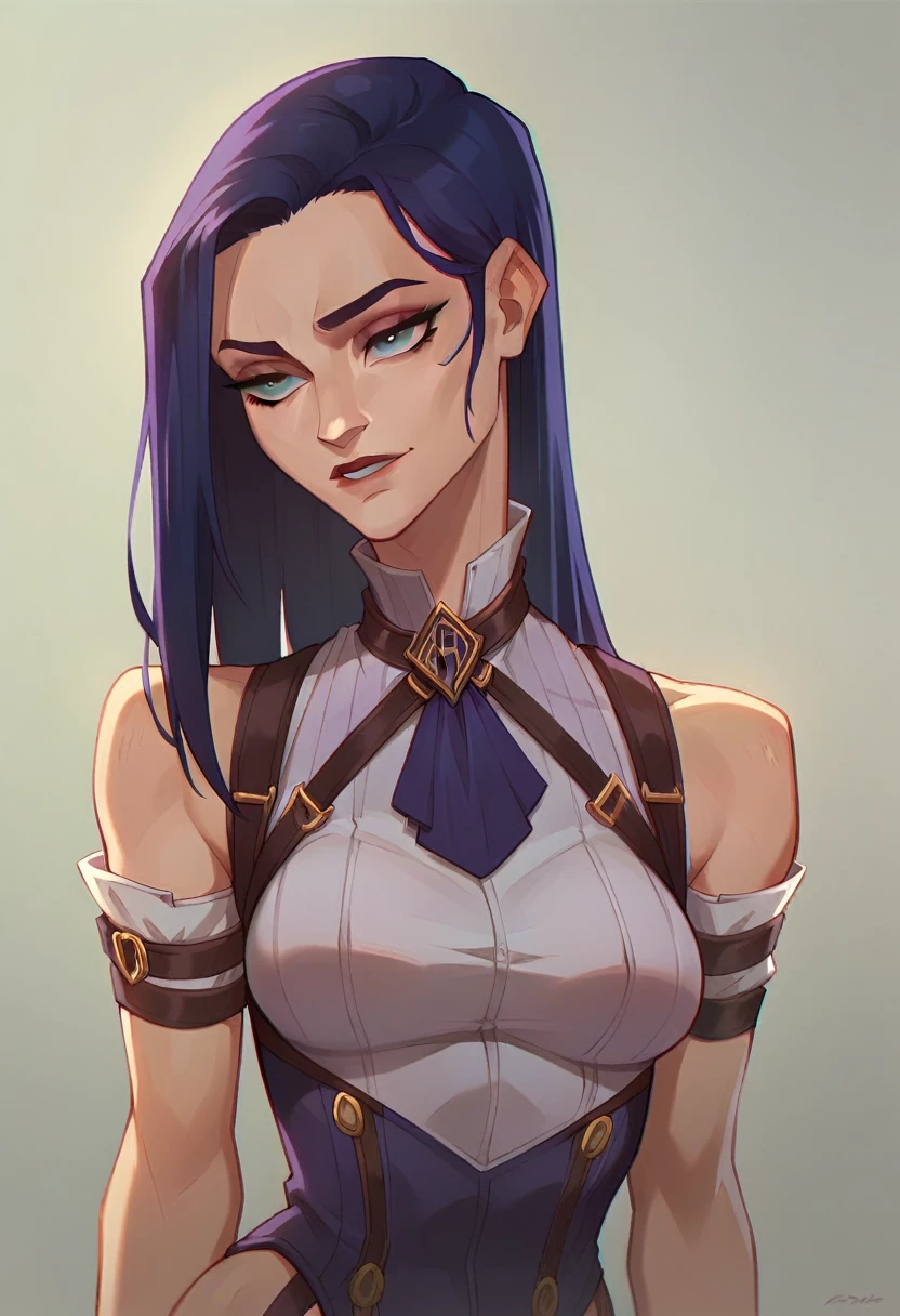 (masterpiece) (best quality) (detailed Caitlyn face), arcane Caitlyn, arcane style, upper body: sexy, small waist