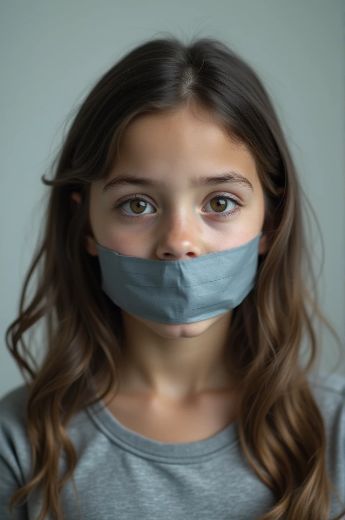 6 girl wearing grey duct tape on her mouth chin and nose