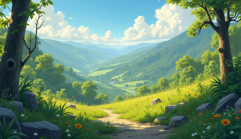 Make a image of nature scenery. The name 'Bojho Bongo' was written on the middle of the image. The ratio of the image is 16:9