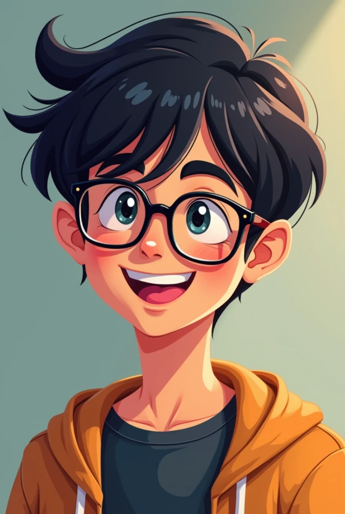 Aesthetic teen man with eye glasses and middle part hair animated