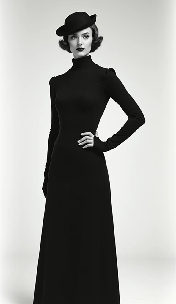 elegant 1960s fashion portrait, minimalist style, monochrome color palette, mod aesthetic, retro chic"