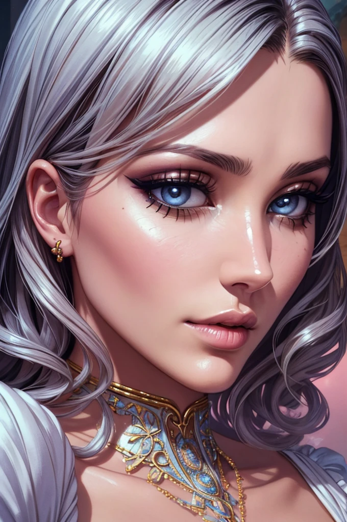 a woman with Johnny Depp's facial features, beautiful detailed eyes, beautiful detailed lips, extremely detailed eyes and face, long eyelashes, photorealistic, highly detailed, cinematic lighting, dramatic pose, intricate fashion design, elegant, fantasy, dreamlike, ethereal, soft pastel colors, delicate and feminine