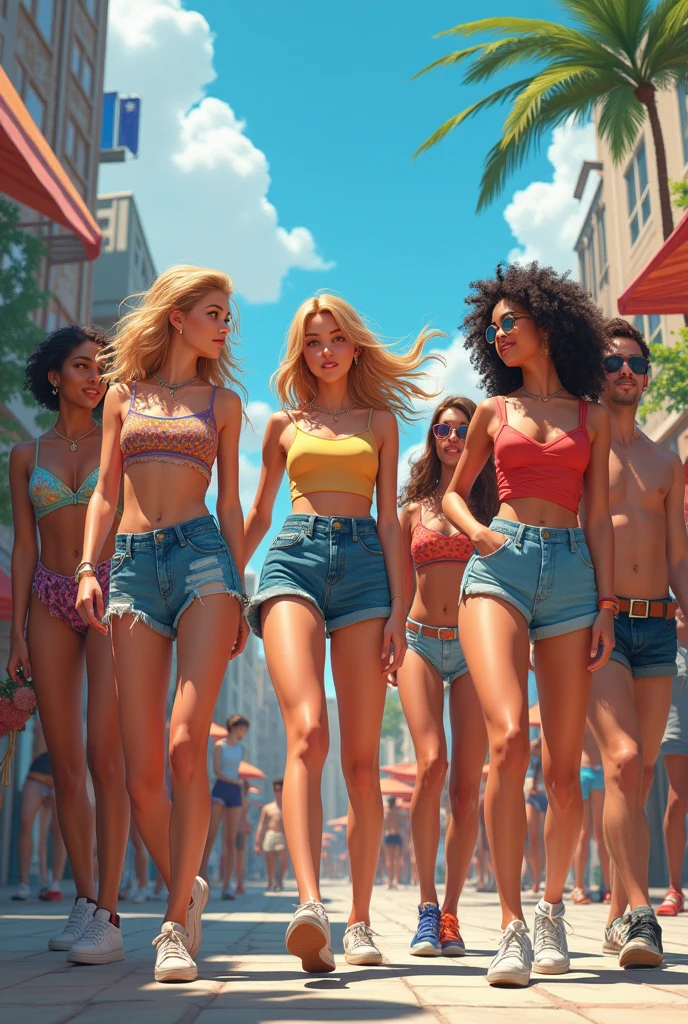 Teenagers in short shorts