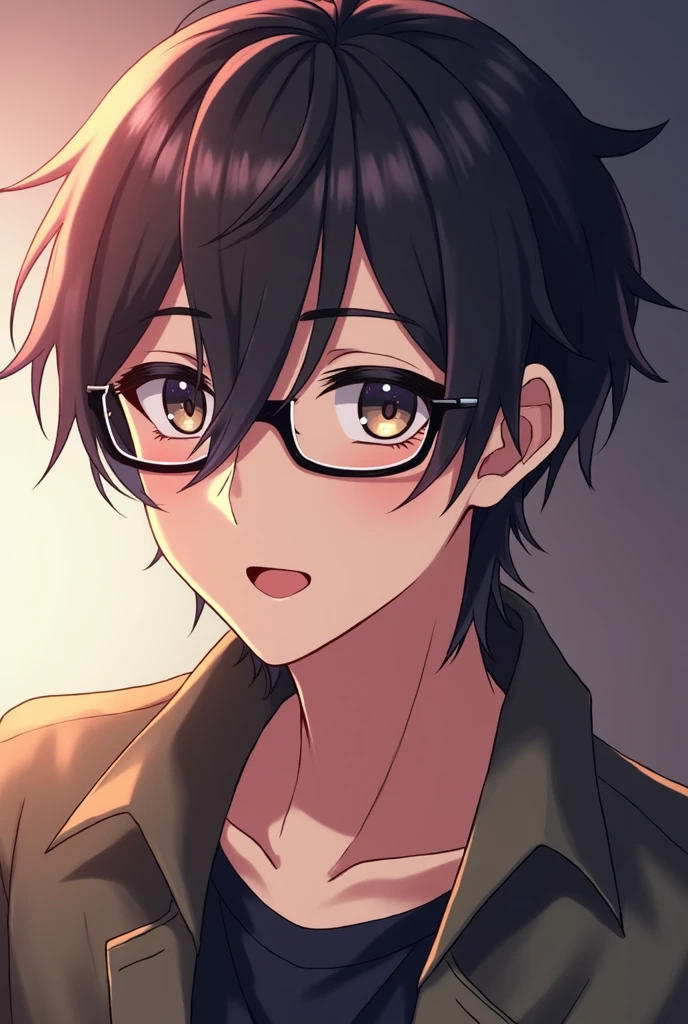 Aesthetic man with eye glasses and middle part hair anime