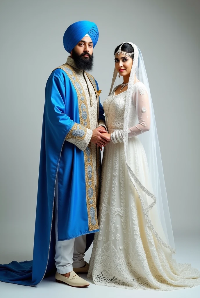 Nihang sing  couple wedding photo with white and blue clothes full body