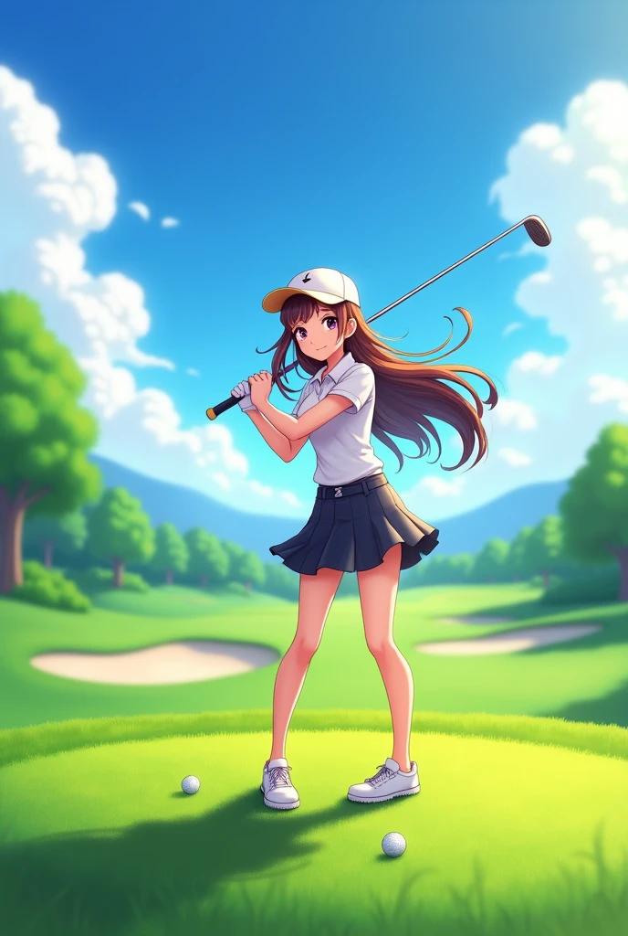 A girl playing golf