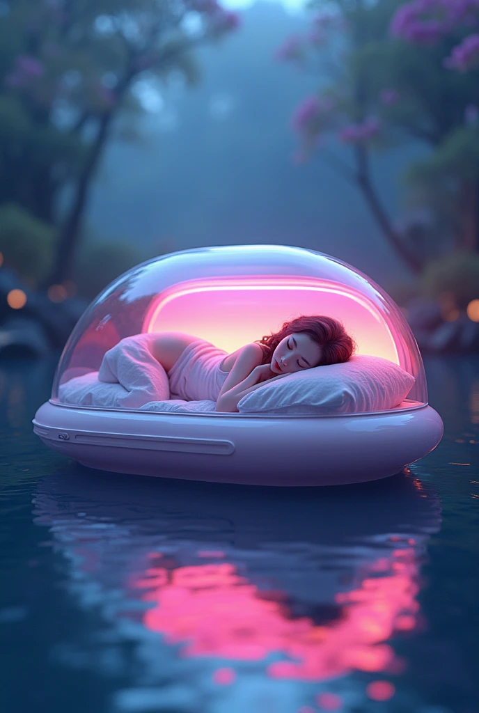 Neon color,Bed in water,capsule,Beauty is sleeping