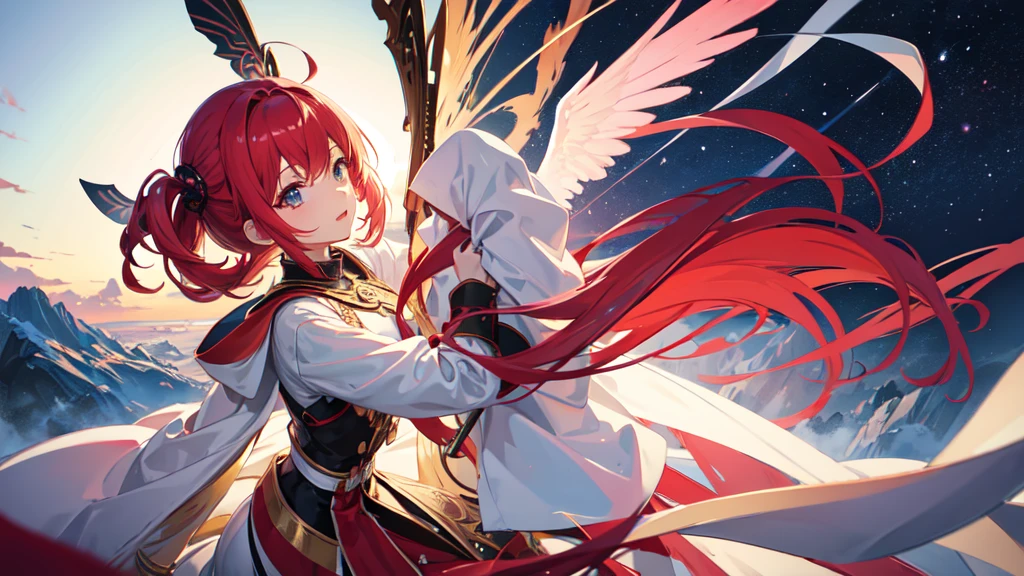 god々Shii、Android、girl、cool、Red hair、It has wings、Back view、turn around、{Highest quality},{{masterpiece}},{High resolution},Very detailedCG,Very detailed8K壁紙,(((masterpiece))),(((Highest quality))),((Very detailed)),(figure),((sketch)),(Painting),((landscape)),(Detailed light)、figure書館