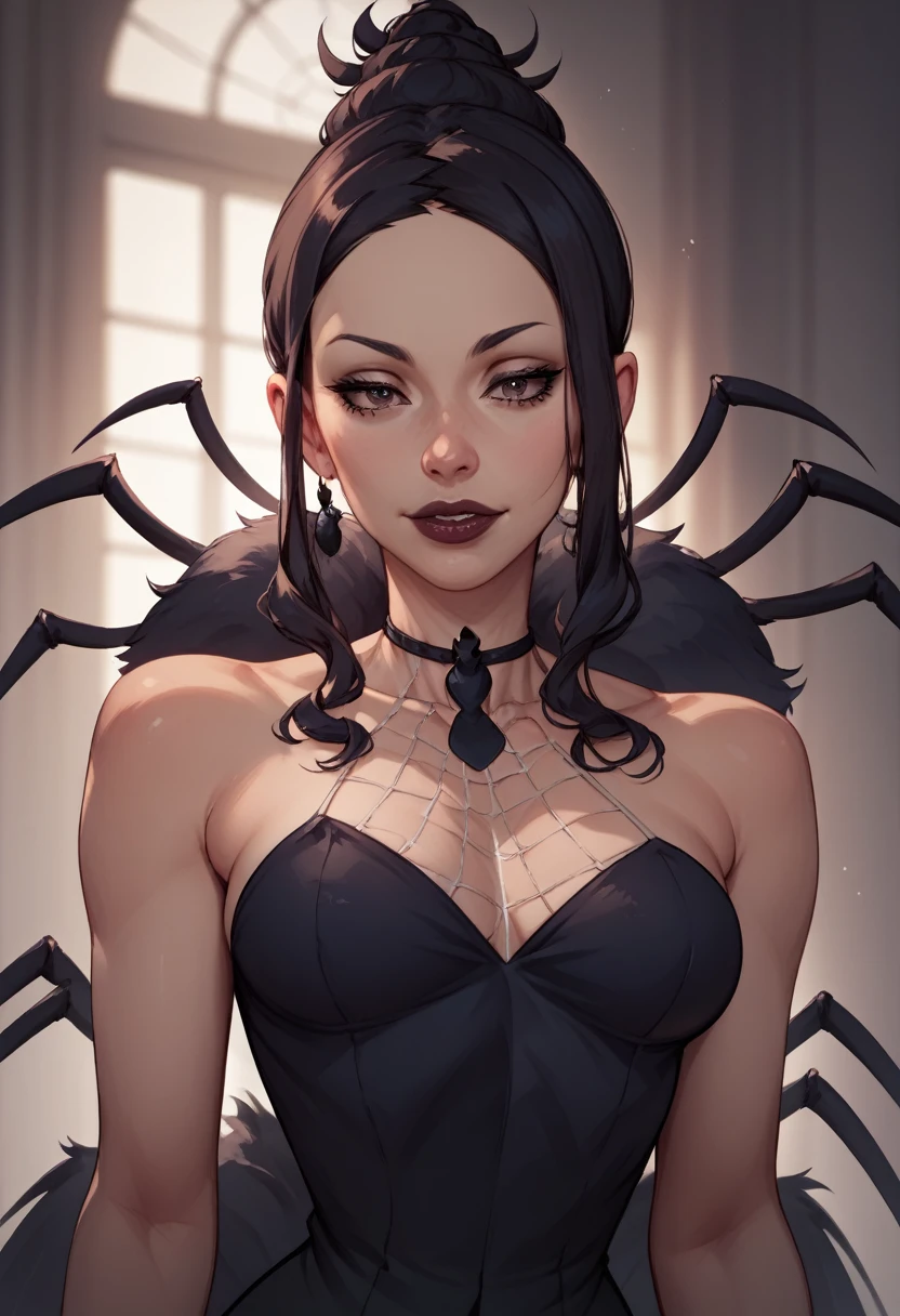 (masterpiece) (best quality) (detailed face), Arachne, upper body: sexy, small waist