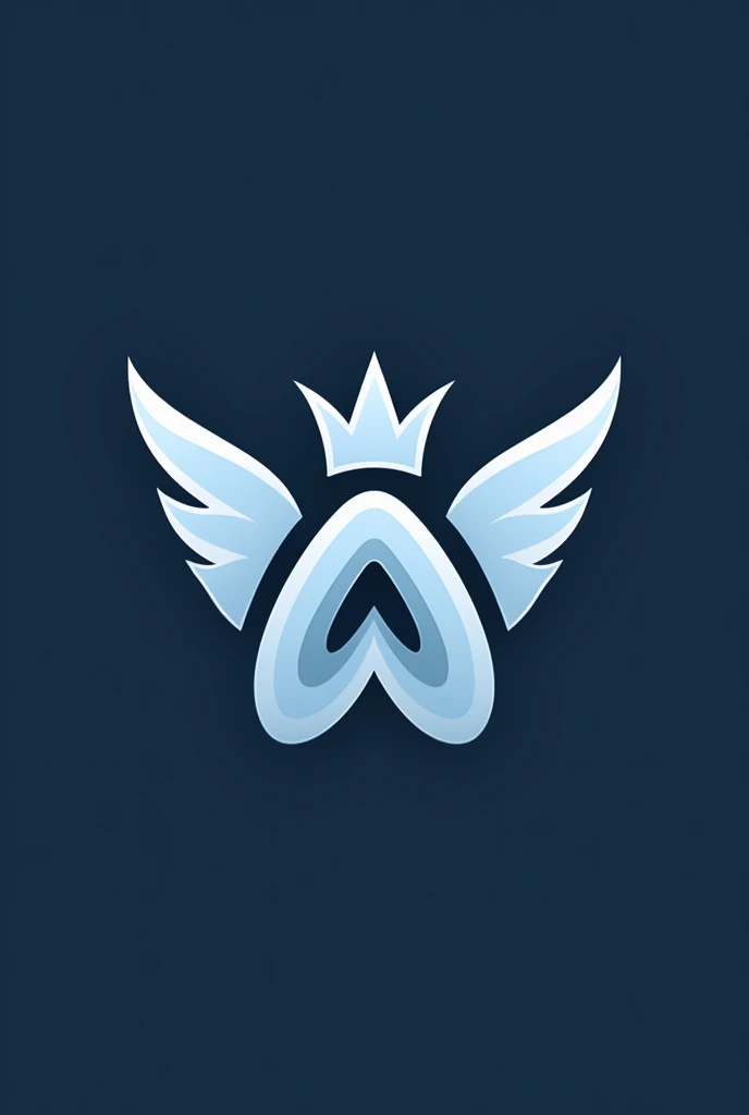 An esport team logo with a cursive W half white half baby blue with a crown in the middle above the w