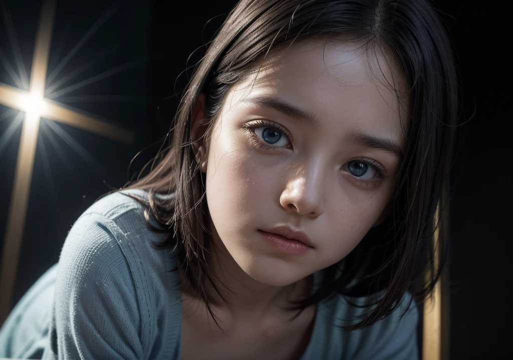 Image of a person looking at the sky with an expression of doubt or search for understanding.
Cross or figure of Jesus in the background, radiating soft light, representing hope and divine response.
Slightly dark or hazy background, to highlight the theme of uncertainty and mystery, but with a spotlight coming from above, symbolizing divine presence and response.
Predominant Colors: Shades of dark blue and gold, to create contrast between doubt and divine enlightenment.
