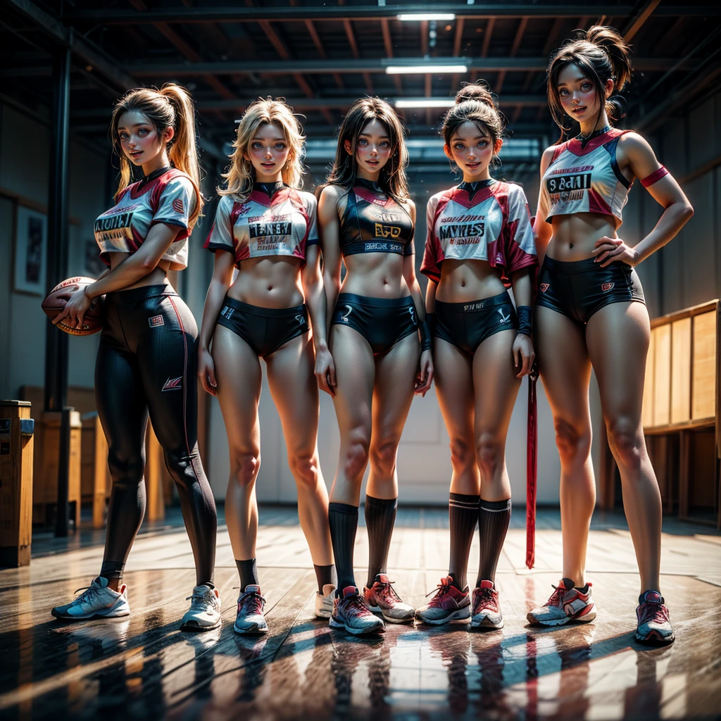 ExtremelyDetailed (((Athletes Team Kawaii Kids in a row:1.4))), Childish perfect face, Reflective Eyes, Detailed(Delicate Clothing textures), Corrected Leg to Foot Line, Corrected Perfect Hand, Dynamic Joyful Expressions LifeLike Rendering, ((Specular Reflection:1.28)), TopQuality 8K Ultra-detailed masterpiece (ProfessionalPhoto:1.37)(Acutance:0.8),(Luminism:1.22), ((Changing Clothes Exposed Underwear))